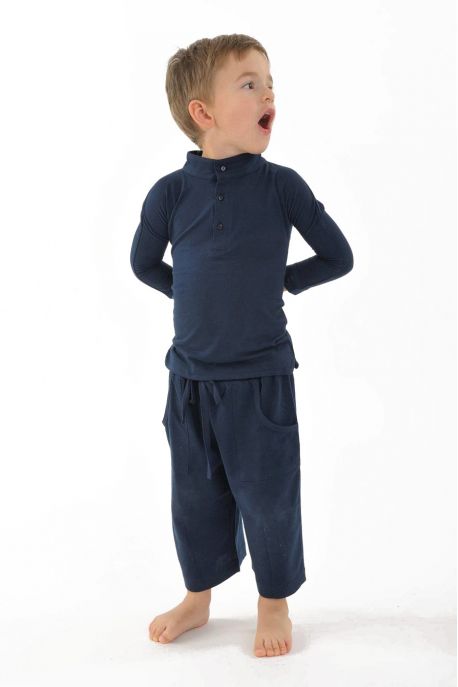 Children's long-sleeved polo shirt in organic cotton with mao collar