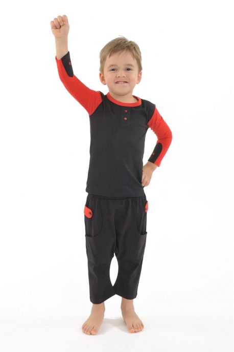 Black and red long-sleeved organic cotton T-shirt for kids