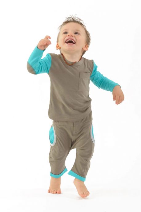 Children's T-shirt organic cotton elbow patches pocket long sleeves