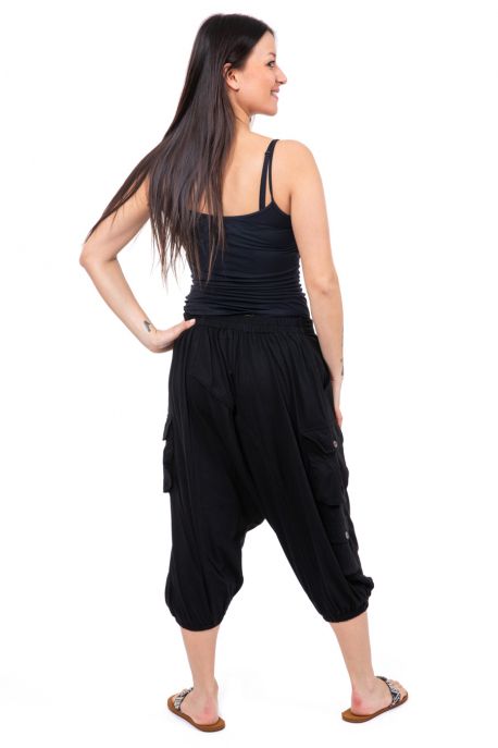 Woman sarouel baggy urban ethnic blue denim jeans and purple Sikha