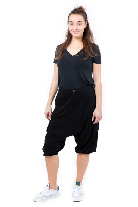 Woman sarouel baggy urban ethnic blue denim jeans and purple Sikha