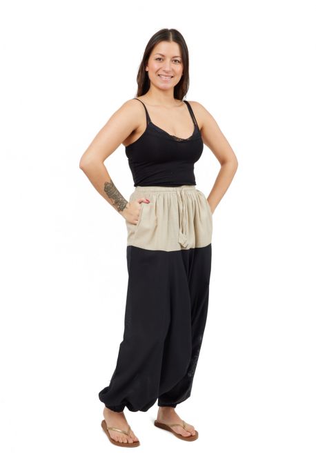 Pantalon Fisherman Latika noir turquoise