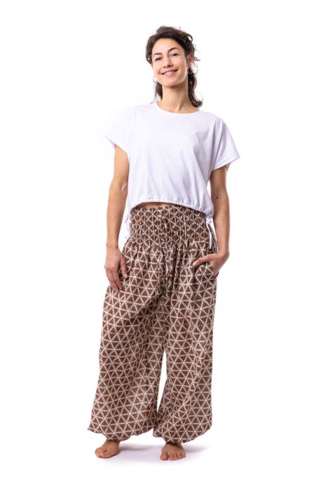 Pantalon elastique bouffant marron Elia