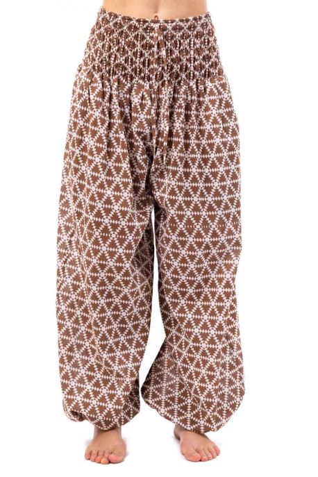 Pantalon elastique bouffant marron Elia