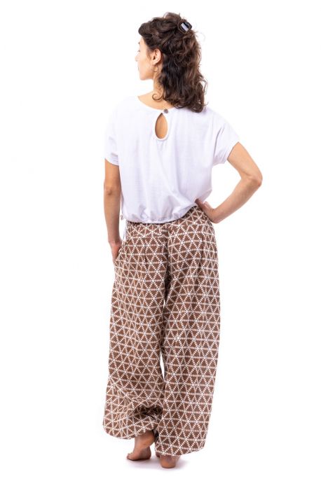 Pantalon elastique bouffant marron Elia