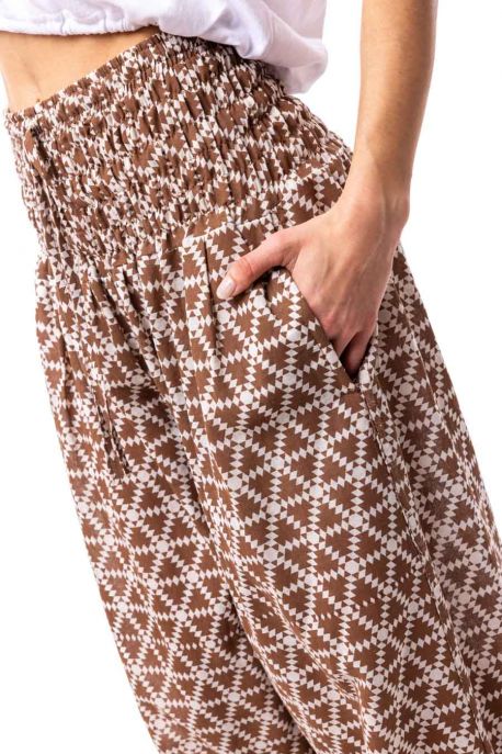 Pantalon elastique bouffant marron Elia