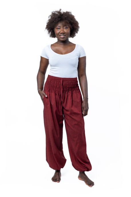 Pantalon elastique bouffant marron Elia