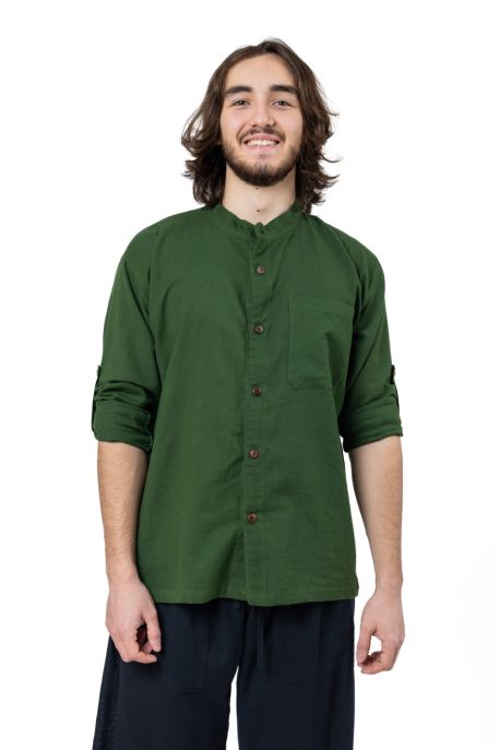 Chemise homme Col mao nepalaise rouge fonce