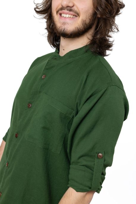 Chemise homme Col mao nepalaise rouge fonce
