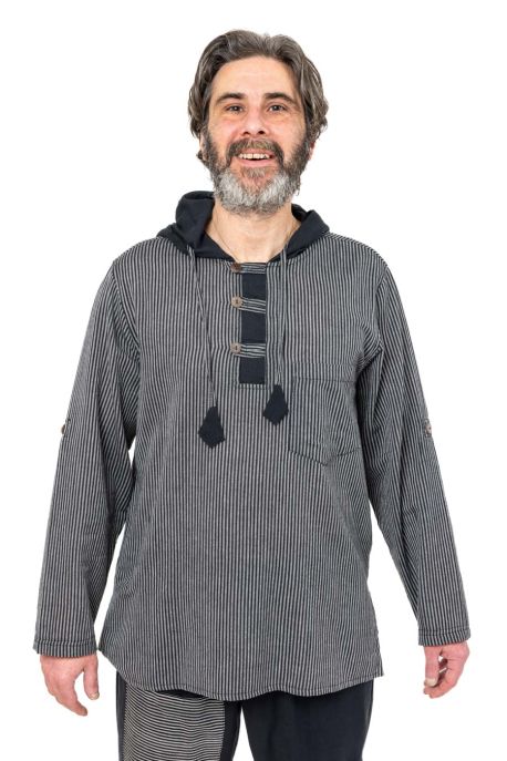 Chemise ethnique bleue avec capuche Himalya