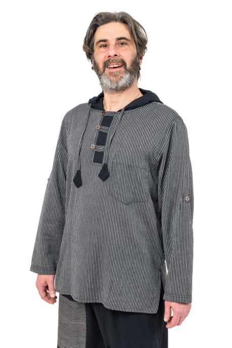 Chemise ethnique bleue avec capuche Himalya