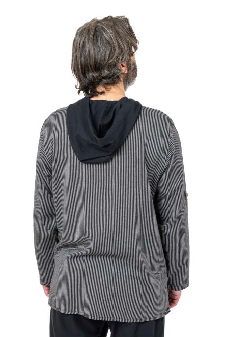 Chemise ethnique bleue avec capuche Himalya