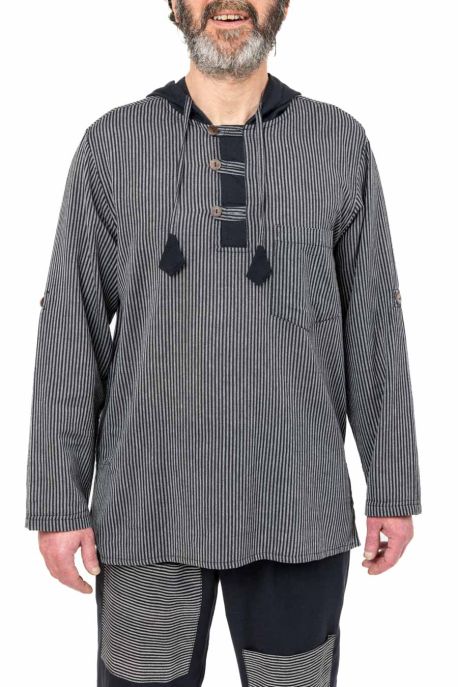 Chemise ethnique bleue avec capuche Himalya