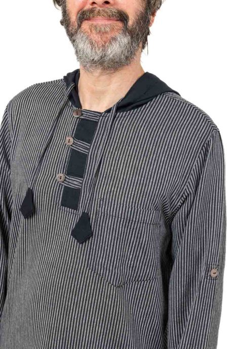 Chemise ethnique bleue avec capuche Himalya