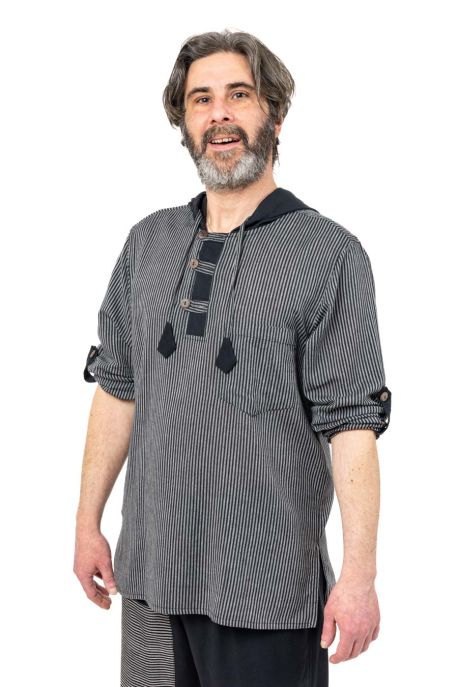 Chemise ethnique bleue avec capuche Himalya