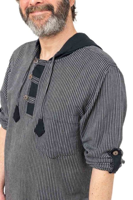 Chemise ethnique bleue avec capuche Himalya