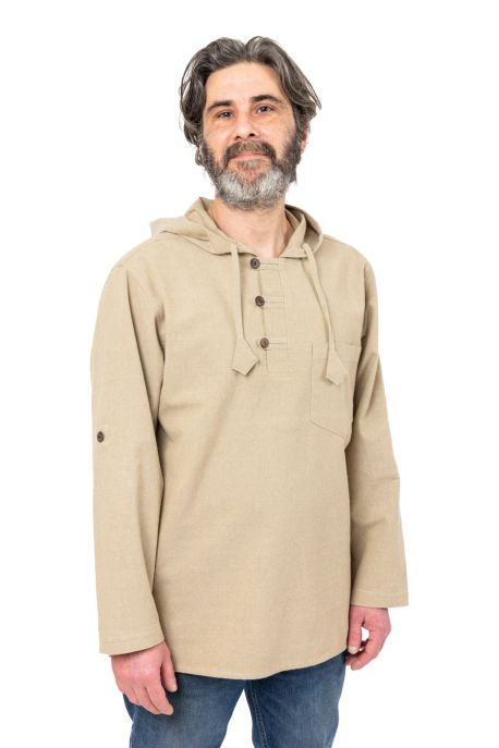 Chemise ethnique bleue avec capuche Himalya