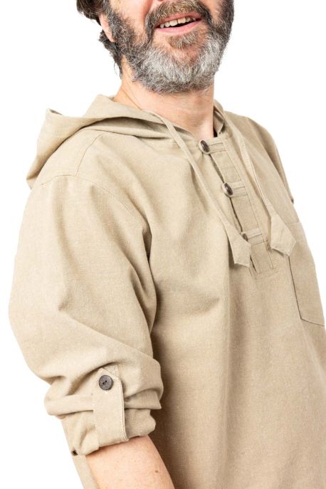 Chemise ethnique bleue avec capuche Himalya
