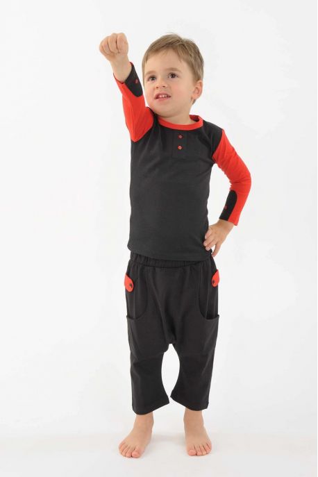 Equitable organic cotton aladdin pants for kids Black red