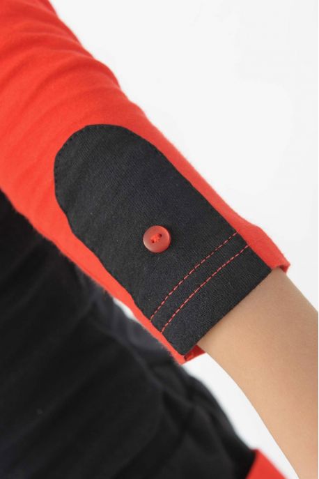 Black and red long-sleeved organic cotton T-shirt for kids