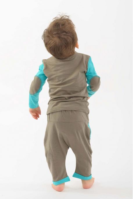 Children's T-shirt organic cotton elbow patches pocket long sleeves