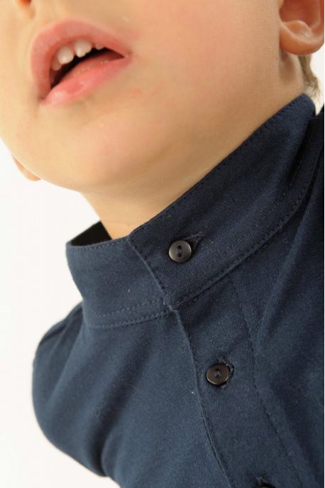 Children's long-sleeved polo shirt in organic cotton with mao collar