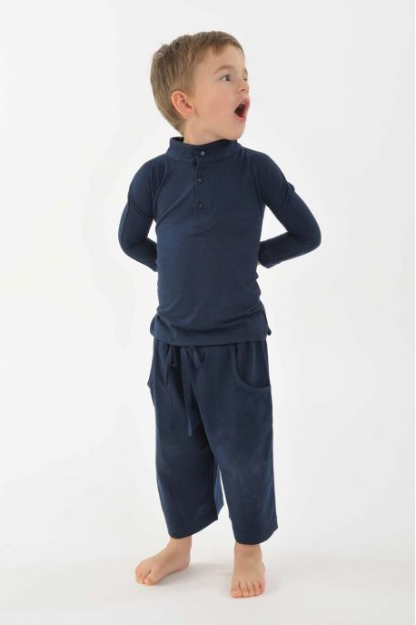 Children's long-sleeved polo shirt in organic cotton with mao collar