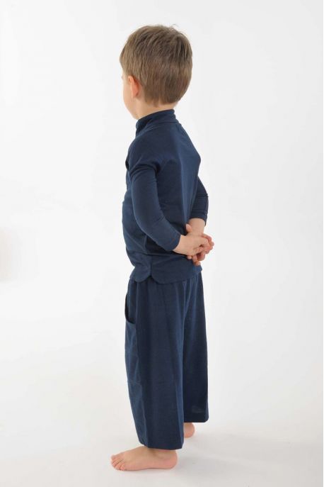 Children's long-sleeved polo shirt in organic cotton with mao collar