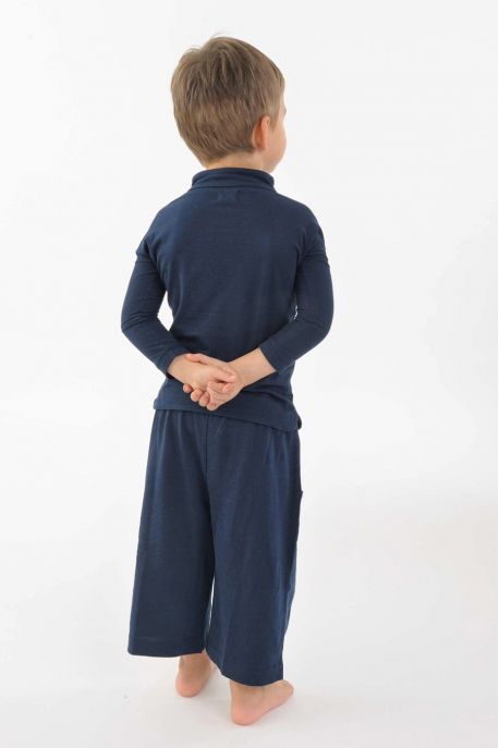 Children's long-sleeved polo shirt in organic cotton with mao collar